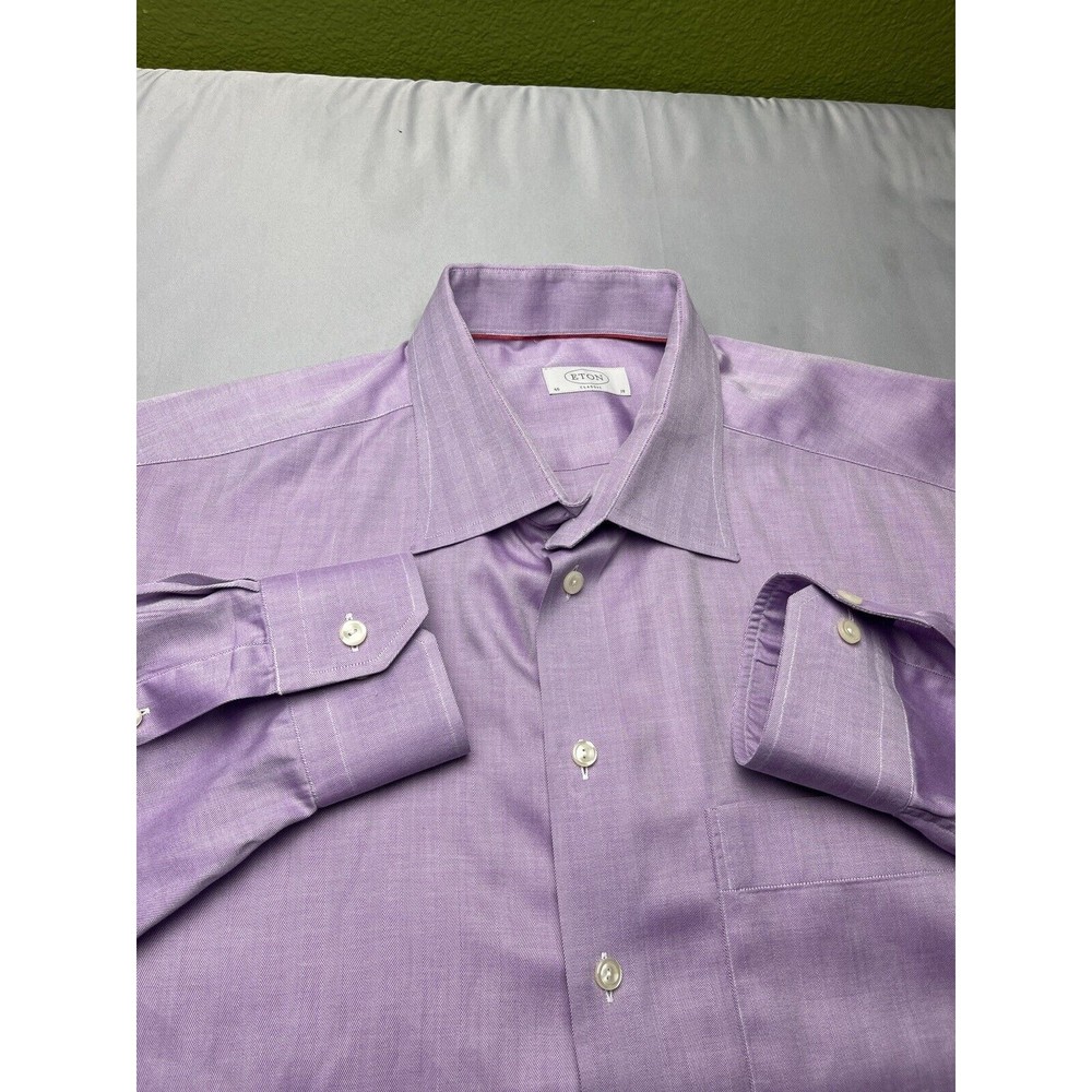 Eton Classic Dress Shirt Mens Size 46 18 Light Purple Long Sleeve Button Up